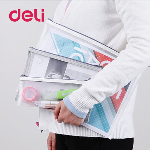 Deli 2019 New A4/A5 1pcs Grid Transparent Document Bag PVC plastic Zipper Pouch Filing Products Bag Stationery Office Supplies