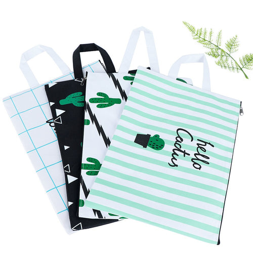 Cactus Printed A4 Zipper Canvas File Bag Filing Product Document Storage School Office Supplies